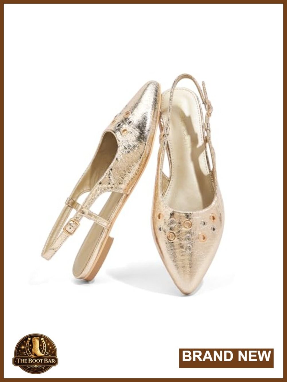 Slingback Flats Studded Pointed Toe Slip On Buckle Strap Low Heel Dress Shoes